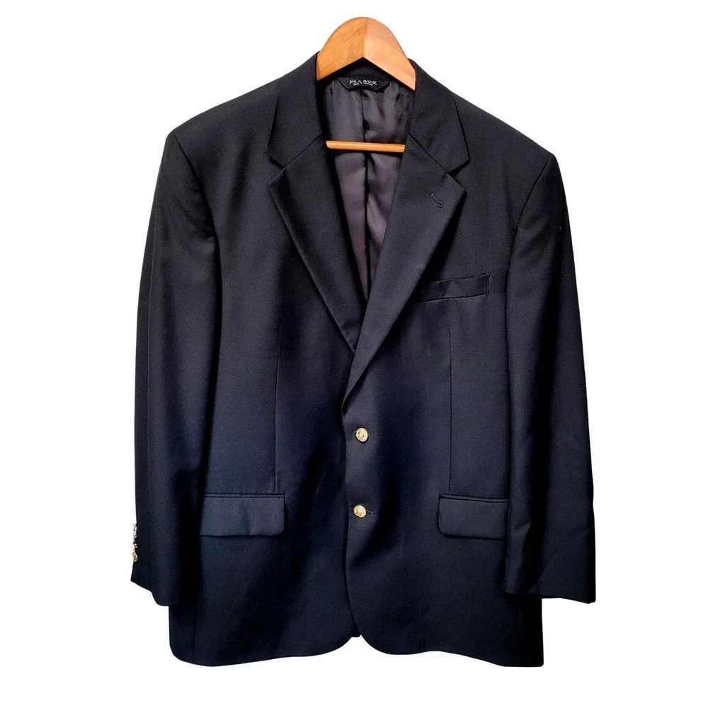 Jos. A. Bank Wool Blazer Mens 44R Signature Black Gold Crest Button Professional